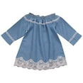 thumbnail image 1 of StylesILove Baby Girl Off-Shoulder Lace Denim Cotton Casual Mini Dress (110/3-4 Years) Blue, 1 of 5