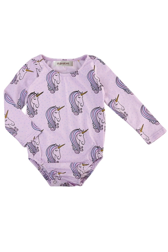 Baby Girl Unicorn Printed Long Sleeve Romper Playsuit Outfit (70/3-6 Months, Purple)