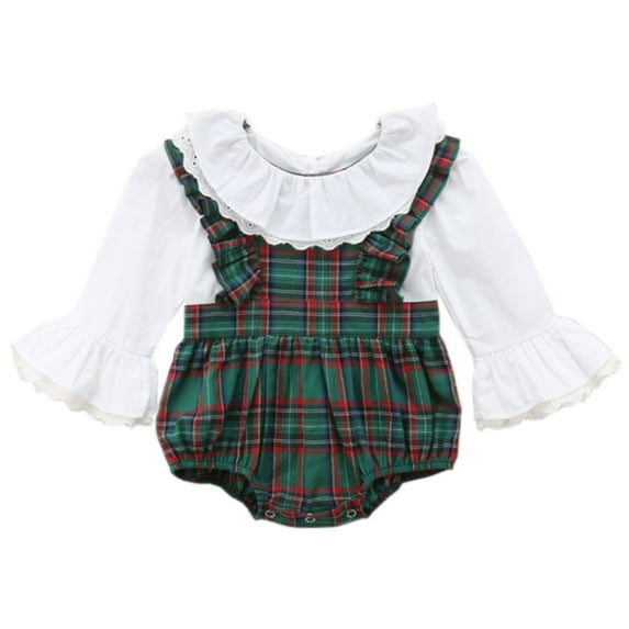 StylesILove Baby Girl White Long Sleeve Top Ruffle Cotton Romper Christmas Outfit (90/12-18 Months)