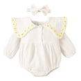 thumbnail image 1 of StylesILove Baby Girls 3D Daisy Collar Long Sleeve Gauze Cotton Romper & Headband 2pcs Fall Winter Jumpsuit Outfit (White, 6 Months), 1 of 7