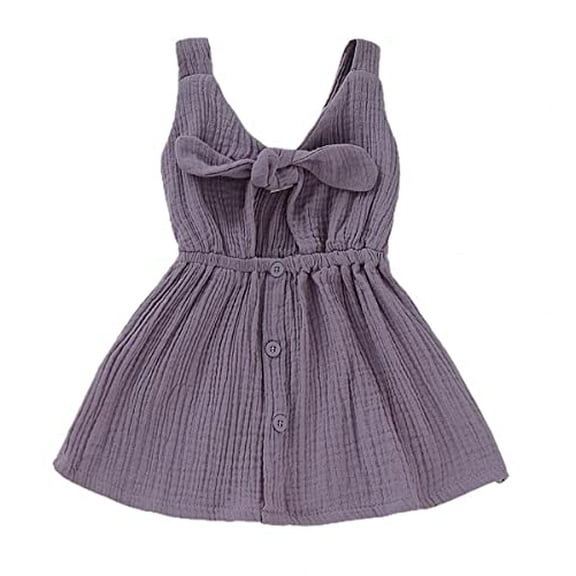 StylesILove Baby Girls Sleeveless Front Tie Bowknot Gauze Cotton Dress Toddler Girl Solid Sundress Summer Outfit (6-12 Months, Purple)