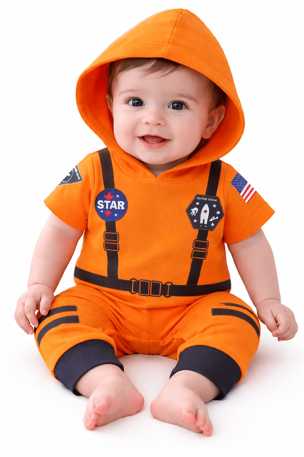 StylesILove Baby Toddler Boy Astronaut Cotton Onesie Hooded Romper Cosplay Party Halloween Jumpsuit Outfit (36 Months, Orange - Short Sleeve)