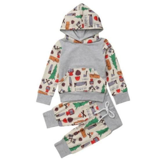 StylesILove Baby Toddler Boy Graphic Print Hoodie and Pants 2pcs Set Outfit (110/2-3 Years)