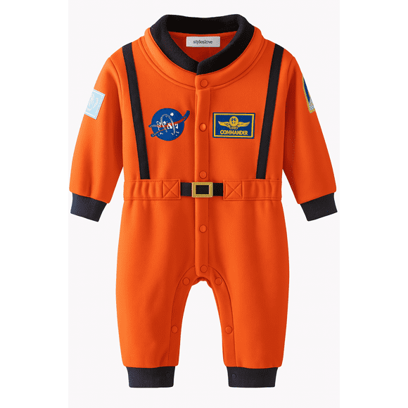 StylesILove Baby Toddler Boy Orange Astronaut Fleece Costume Jumpsuit (18-24 Months/95)