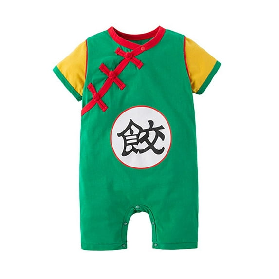 StylesILove Baby Toddler Boys Anime Cartoon Short Sleeve Cotton Romper Asian Inspired Jumpsuit Halloween Onesie Outfit (Dumpling Green, 24 Months)