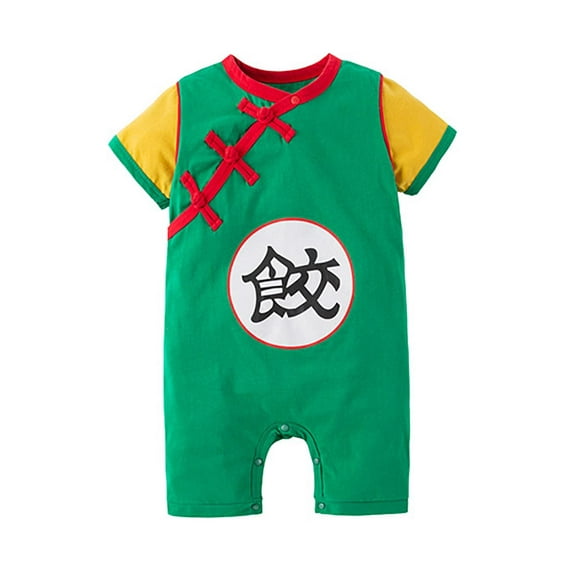 StylesILove Baby Toddler Boys Anime Cartoon Short Sleeve Cotton Romper Asian Inspired Jumpsuit Halloween Onesie Outfit (Dumpling Green, 6 Months)