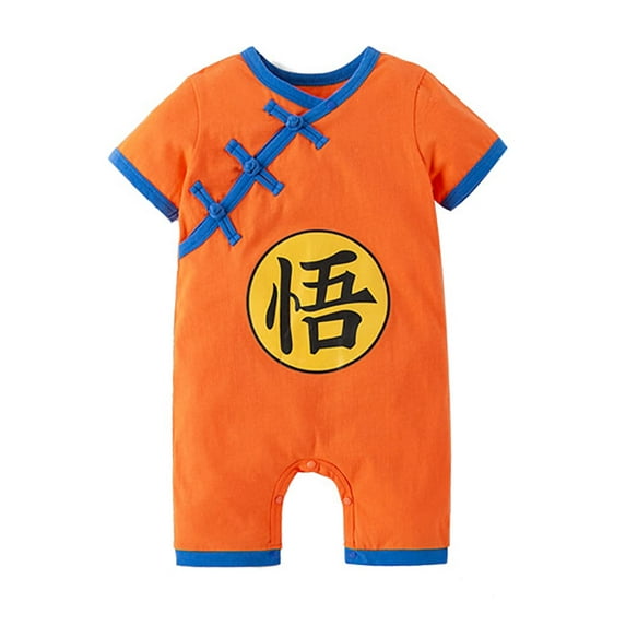 StylesILove Baby Toddler Boys Anime Cartoon Short Sleeve Cotton Romper Asian Inspired Jumpsuit Halloween Onesie Outfit (Goku Orange, 18 Months)