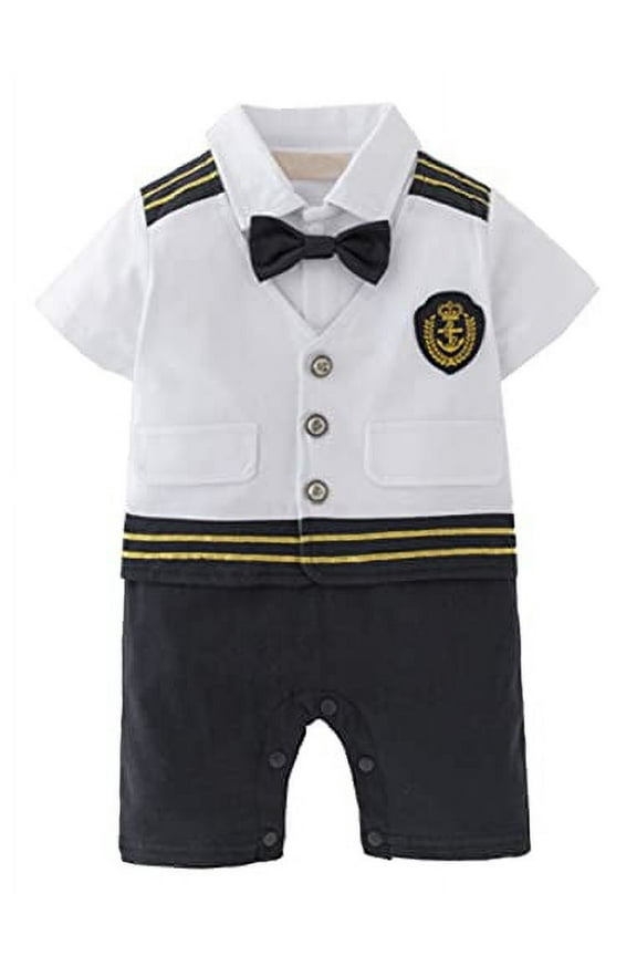 Baby Toddler Boys Pilot Short Sleeve Cotton Romper Bow-tie Vest All-in-One Halloween Outfit (White, 18 Months)