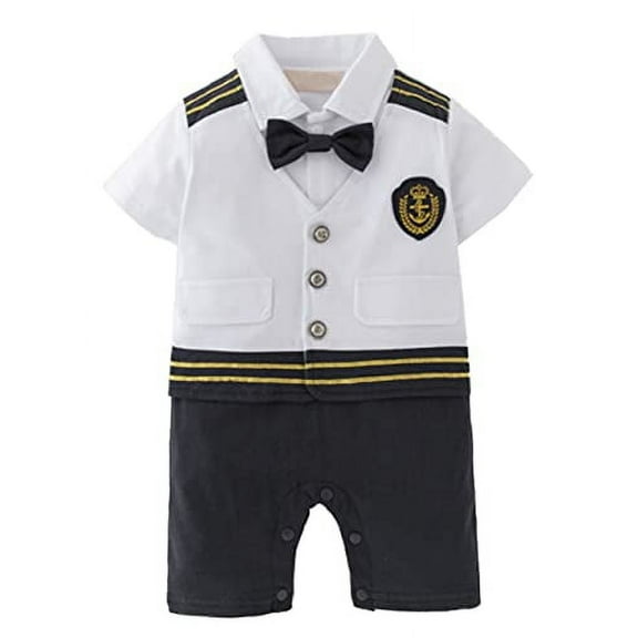 StylesILove Baby Toddler Boys Pilot Short Sleeve Cotton Romper Bow-tie Vest All-in-One Halloween Outfit (White, 6 Months)