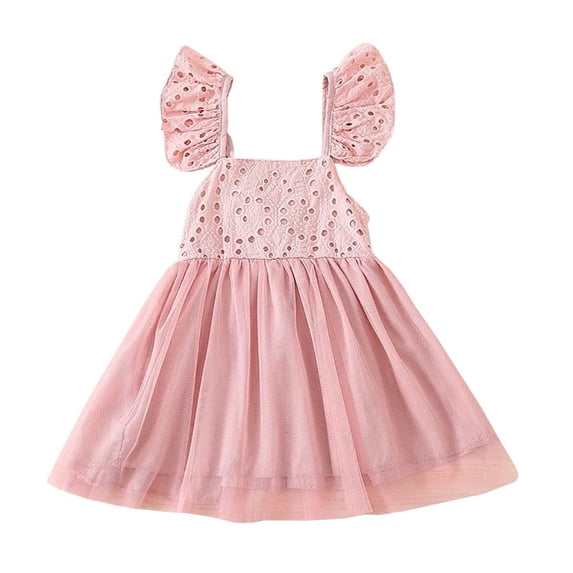 StylesILove Baby Toddler Girls Embroidered Eyelet Tulle Dress Princess Girl Ruffle Crisscross Sun Dress Outfit (18-24 Months, Pink)