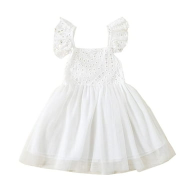 StylesILove Baby Toddler Girls Embroidered Eyelet Tulle Dress Princess Girl Ruffle Crisscross Sun Dress Outfit (6-12 Months, White)
