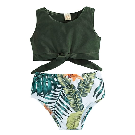 StylesILove Baby Toddler Girls Green Tropical Floral Bikini Set 2pcs Tankini Swimsuit Bathing Suit Beach Swimwear (2-3 Years)