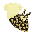 thumbnail image 1 of StylesILove Baby Toddler Girls Ruffle Short Sleeve Ribbed Top and Floral Suspender Skirt 2pcs Flower Dress Outfit (Yellow, 18 Months), 1 of 8