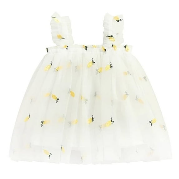 StylesILove Baby Toddler Girls Sleeveless Mesh Tulle Fruit Daisy Flower Girl Tutu Dress Birthday Wedding Party Sundress Outfit (12 Months, White Pineapple)