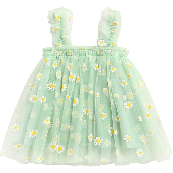 StylesILove Baby Toddler Girls Sleeveless Mesh Tulle Fruit Daisy Flower Girl Tutu Dress Birthday Wedding Party Sundress Outfit (2-3 Years, Green Daisy)