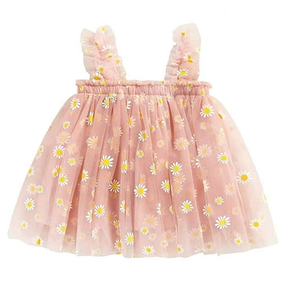 StylesILove Baby Toddler Girls Sleeveless Mesh Tulle Fruit Daisy Flower Girl Tutu Dress Birthday Wedding Party Sundress Outfit (4-5 Years, Pink Daisy)