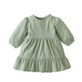 thumbnail image 1 of StylesILove Baby Toddler Girls Solid Ruffle Hem Long Puff Sleeve Corduroy Dress Princess Casual Spring Fall Outfit (24 Months, Green), 1 of 7
