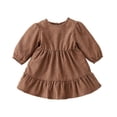 thumbnail image 1 of StylesILove Baby Toddler Girls Solid Ruffle Hem Long Puff Sleeve Corduroy Dress Princess Casual Spring Fall Outfit (24 Months, Mocha), 1 of 7