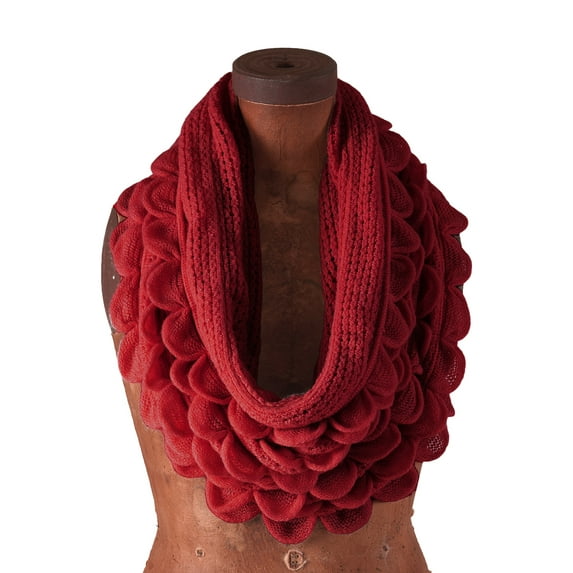 StylesILove Chic Oversized Ruffle Knitted Infinity Scarf (Red)