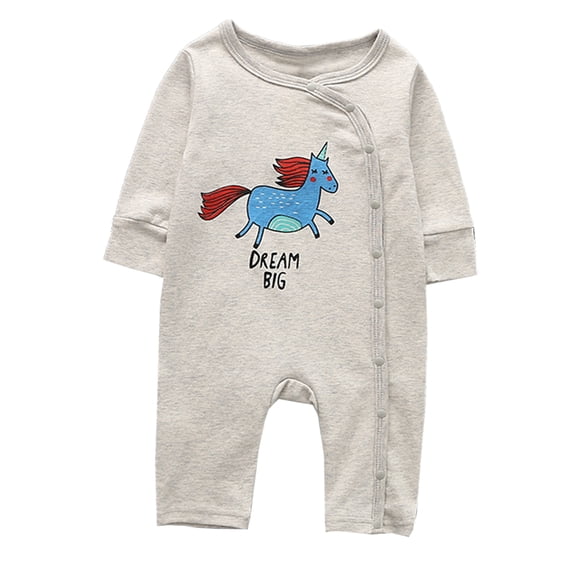 StylesILove Chic and Fun Animal Character Infant Baby Boy Long Sleeve Cotton Jumpsuit Outfit (70/3-6 Months, Grey Unicorn)
