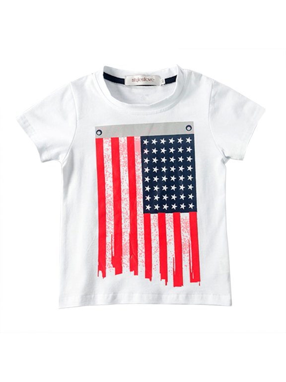 Children American UK Flag Boy Tee Shirt (2-3 Years, USA Flag White)
