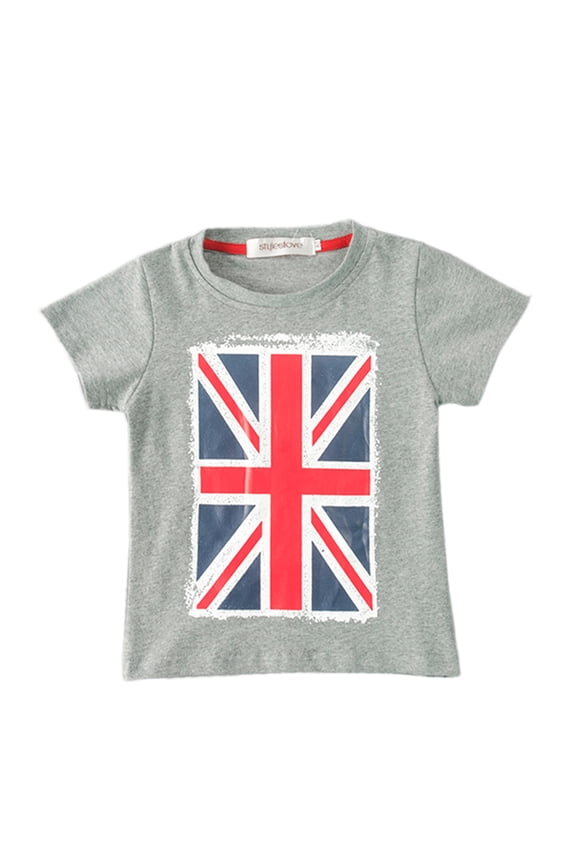 Children American UK Flag Boy Tee Shirt (3-4 Years, UK Flag Grey)