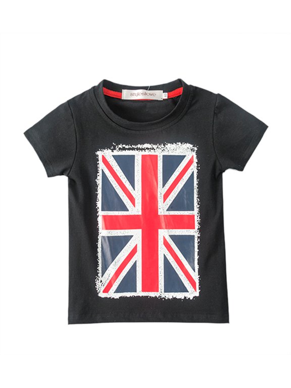 Children American UK Flag Boy Tee Shirt (5-6 Years, UK Flag Black)