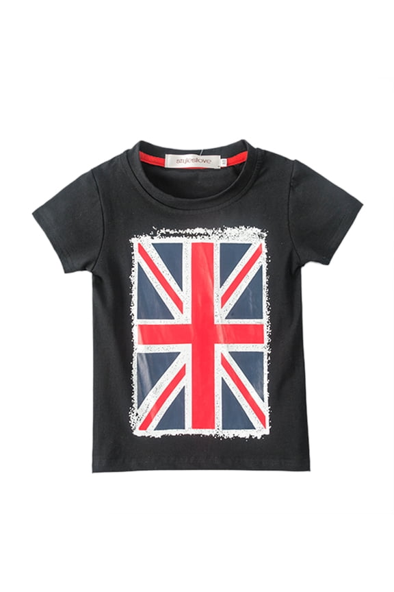 Children American UK Flag Boy Tee Shirt (5-6 Years, UK Flag Black)