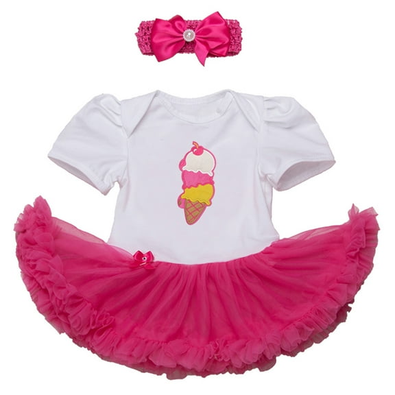 StylesILove Cute Character Baby Girl Holiday Birthday Party Tutu Dress Romper with Headband 2 pcs Outfit Set (80/6-12 Months, Ice Cream)