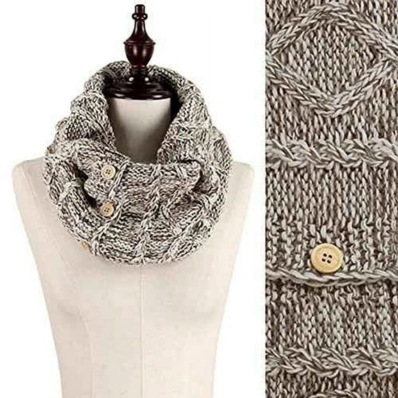 StylesILove Diamond Cable Womens Scarf Knit Tube with Buttons (Brown)