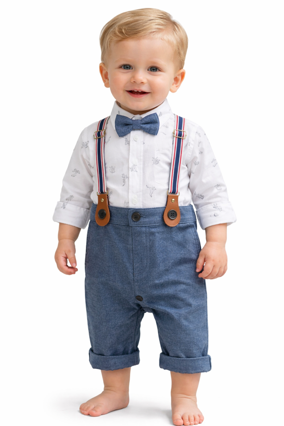 Dinosaur Print Long Sleeve Tuxedo Baby Boy Romper (6-12 Months)