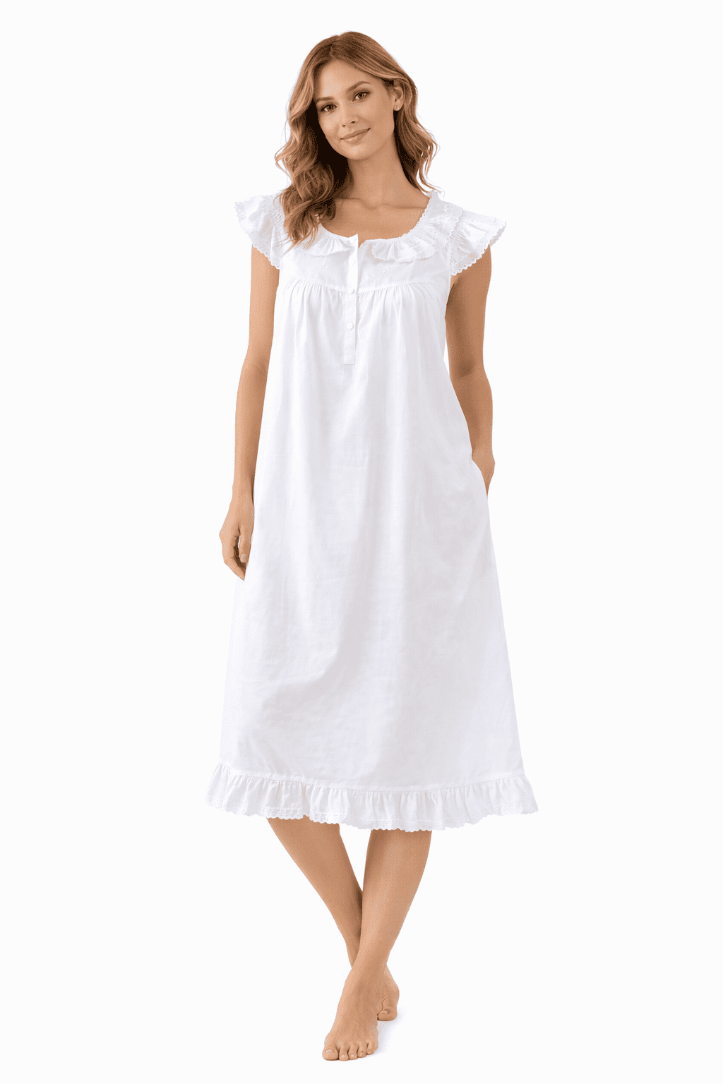 StylesILove Handmade Women Embroidered Eyelet Accent Night Dress White