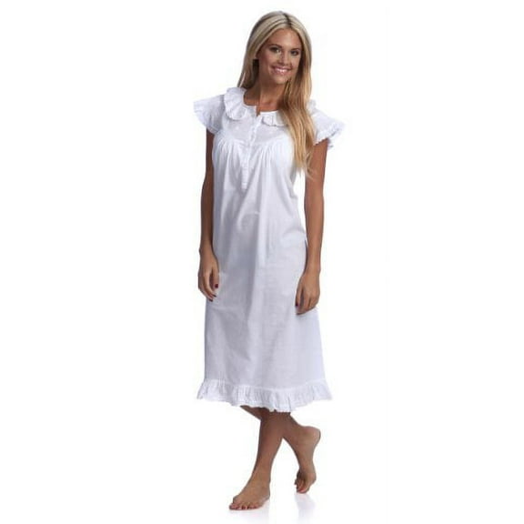 StylesILove Handmade White Embroidered Eyelet Accent Night Dress (Small)