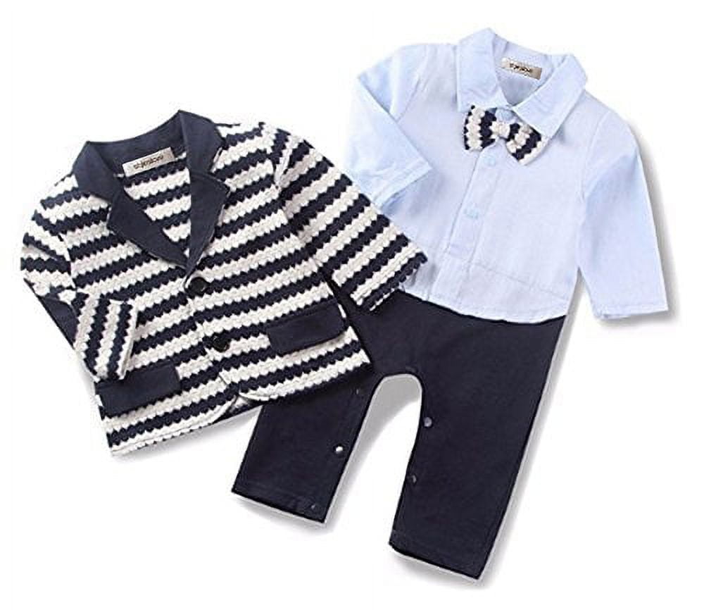 StylesILove Handsome Baby Boy Tuxedo Coverall Romper and Striped Jacket