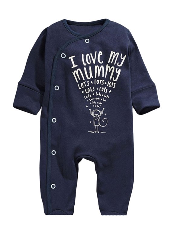 Toddler Cotton I Love My Mummy Baby Overalls Romper, Blue, 12-18 Months