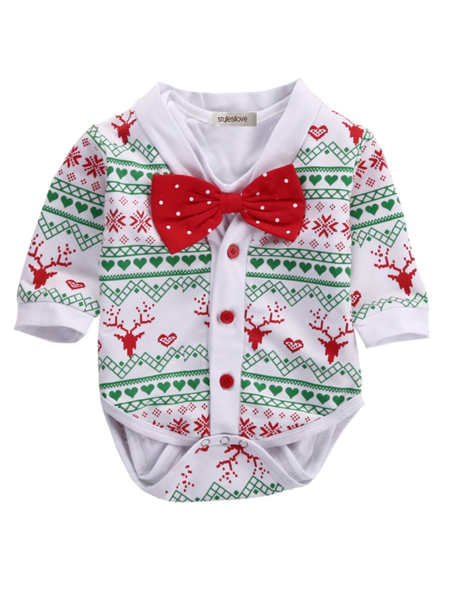 StylesILove Infant Baby Boy Jumpsuit with Red Bowtie and Holiday