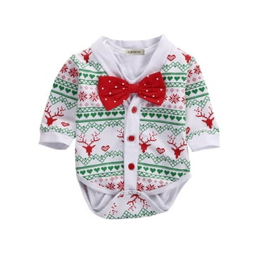 StylesILove Infant Baby Boy Jumpsuit with Red Bowtie and Holiday Character Onesie Cardigan Christmas 2 pcs Outfit Set (100/12-18 Months)