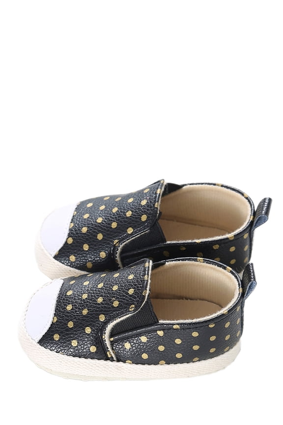 Infant Baby Boy and Girl Polka Dot Soft Leather Slip On Fashion Causal Sneakers (12-18 Months, Black)