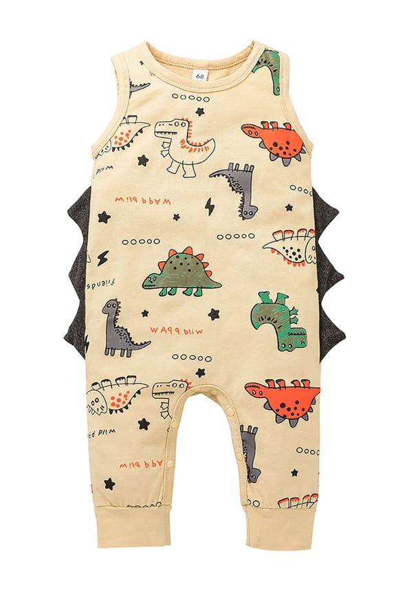 Infant Baby Boys Colorful Cartoon Dinosaur Sleeveless Cotton Romper Animal Print Jumpsuit Casual Summer Outfit (Light Yellow, 24 Months)
