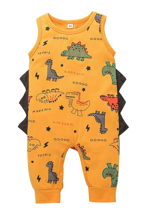 Infant Baby Boys Colorful Cartoon Dinosaur Sleeveless Cotton Romper Animal Print Jumpsuit Casual Summer Outfit (Yellow, 6 Months)