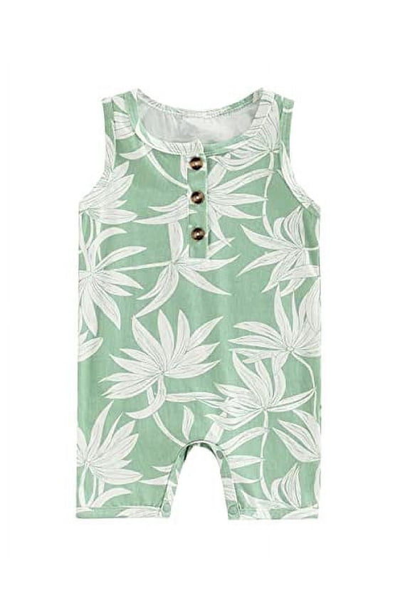 Infant Baby Boys Girls Leaf Print Sleeveless Cotton Romper Unisex Toddler Tropical Jumpsuit Casual Summer Outfit (6 Months, Green)