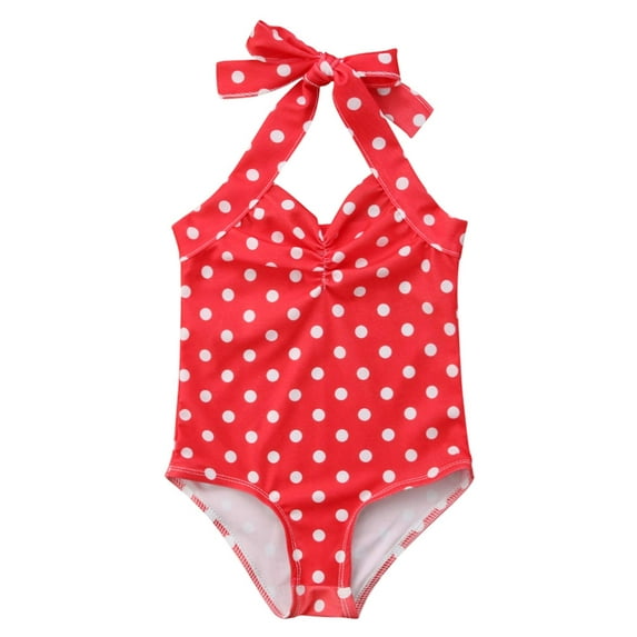 Styles I Love Infant Baby Girl Cute Printed One-piece Swimsuit Beach Bathing Suit Pool Swimwear (Polka Dots Red, 110/3-4 Years)