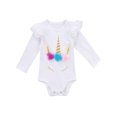 thumbnail image 1 of StylesILove Infant Baby Girl Unicorn 3D Ruffle Shoulder Long Sleeve Cotton Bodysuit (80/6-12 Months, White), 1 of 4