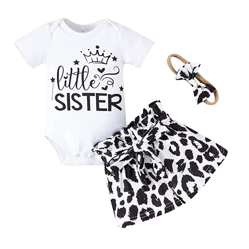 StylesILove Infant Baby Girls Little Sister Bodysuit and Dalmatian Dot Shorts, Bow Headband 3pcs Short Sleeve Cotton Outfit (12 Months)