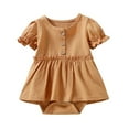 thumbnail image 1 of StylesILove Infant Baby Girls Solid Button Front Ruffle Short Sleeve Cotton Romper Dress Spring Summer Dressy Outfit (Caramel Yellow, 6 Months), 1 of 3