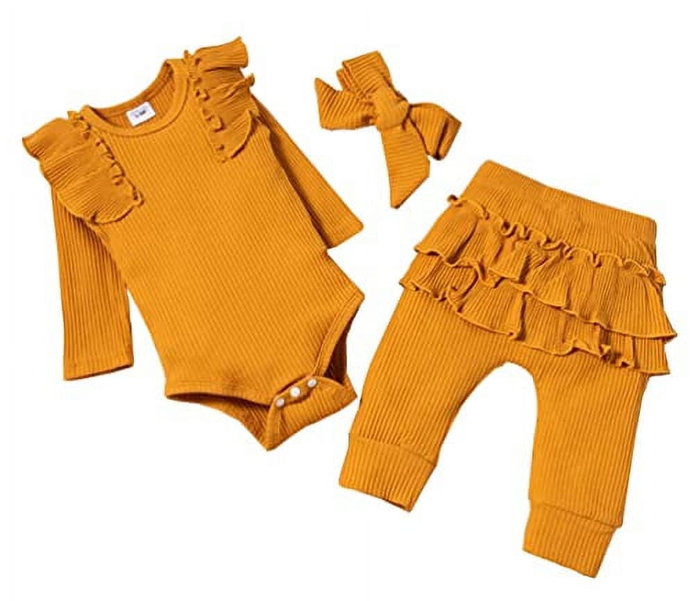 Newborn Infant Baby Girl Boy Ribbed Bodysuit  Ruffle  Long Sleeve One-Pieces Solid Jumpsuit Outfits For Girls main image 0