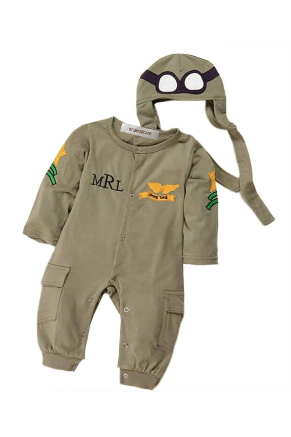 Infant Toddler Baby Boy Army Air Force Inspired Long Sleeve Photo Prop Romper (80/6-12 Months)