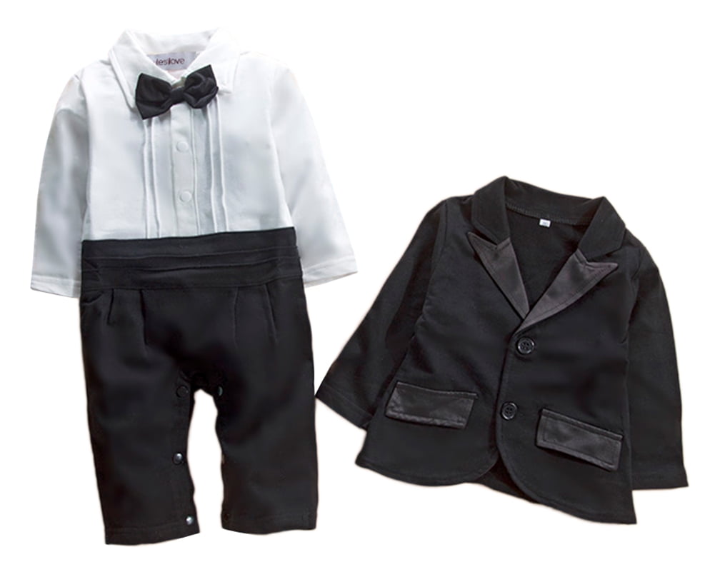 StylesILove Infant Toddler Baby Boy Tuxedo Romper and Jacket 2pc
