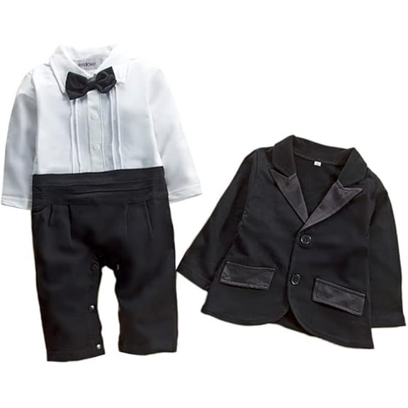 StylesILove Infant Toddler Baby Boy Tuxedo Romper and Jacket 2-pc Formal Wear Suit (95/18-24 Months)