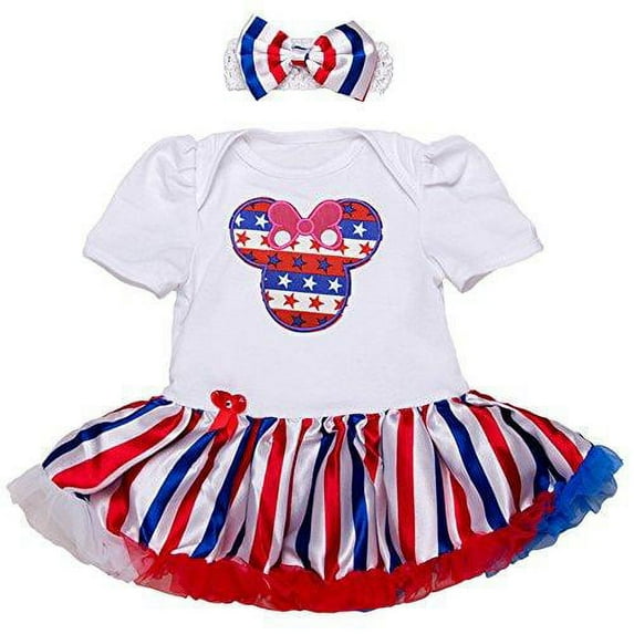 StylesILove Infant Toddler Girl 4th of July US Flag Holiday Short Sleeve Romper Tutu Skirt Headband 2pcs Set